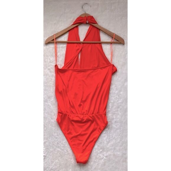 NWOT Zara Bright Orange Draped Crossover Halter Neck Top Bodysuit, Size Small - Picture 11 of 14